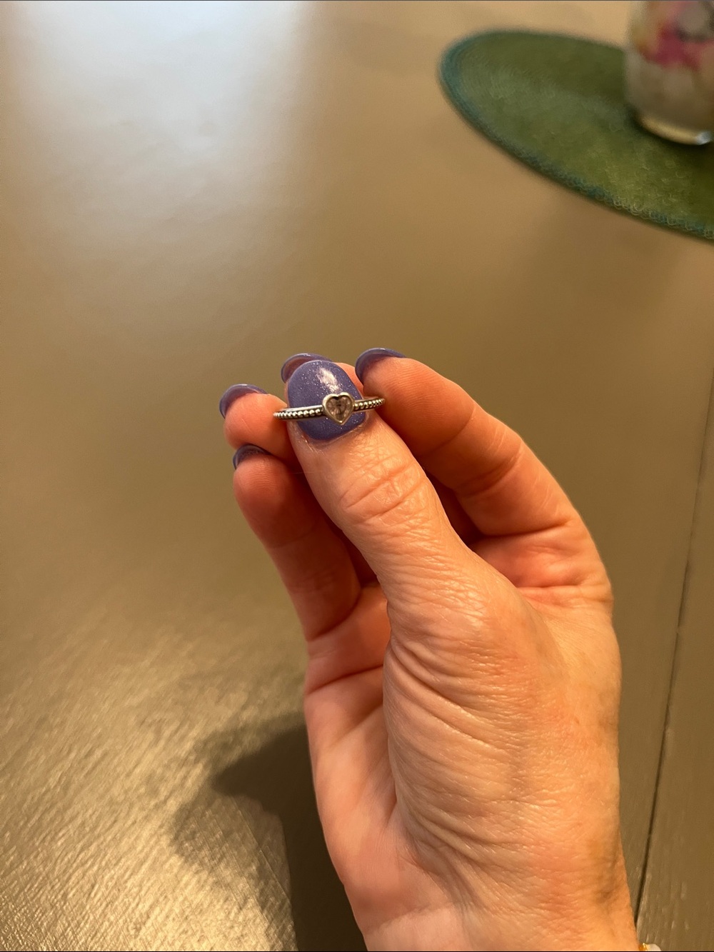 Pandora Silver Heart Bead Ring with Twisted Band